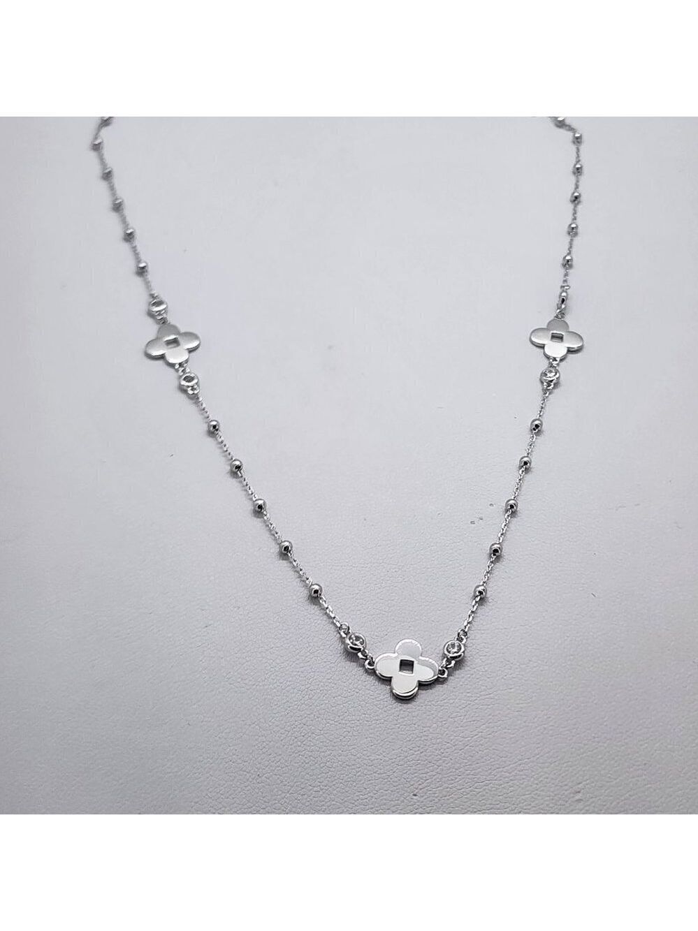 Brand New Sterling Silver 925 Three Clover Beaded Necklace - Picture 5 of 6
